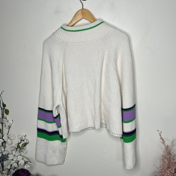 FREE PEOPLE Greta Stripe Half Zip Pullover Sweater Sugar Swirl Sz L $128 {3M32} - Picture 3 of 6